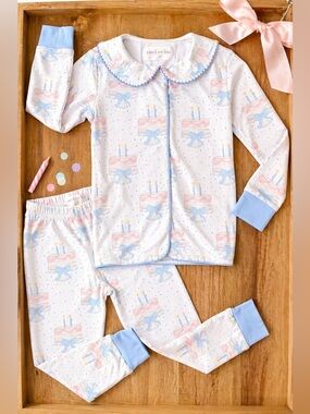 Cecil and Lou 4T Girls Birthday Cake Pajama Set Peter Pan Collar Blue Trim